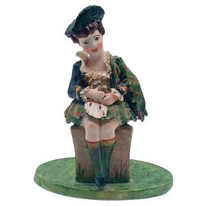 Rare Antique Dresden Lace Irish Scottish Child In Plaid Kilt Skirt Tam Figurine